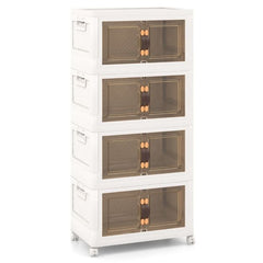 Set of 4 stackable storage boxes with lids & wheels & doors 49.5 x 31.5 x 112.5 cm