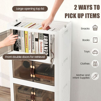 Set of 4 stackable storage boxes with lids & wheels & doors 49.5 x 31.5 x 112.5 cm