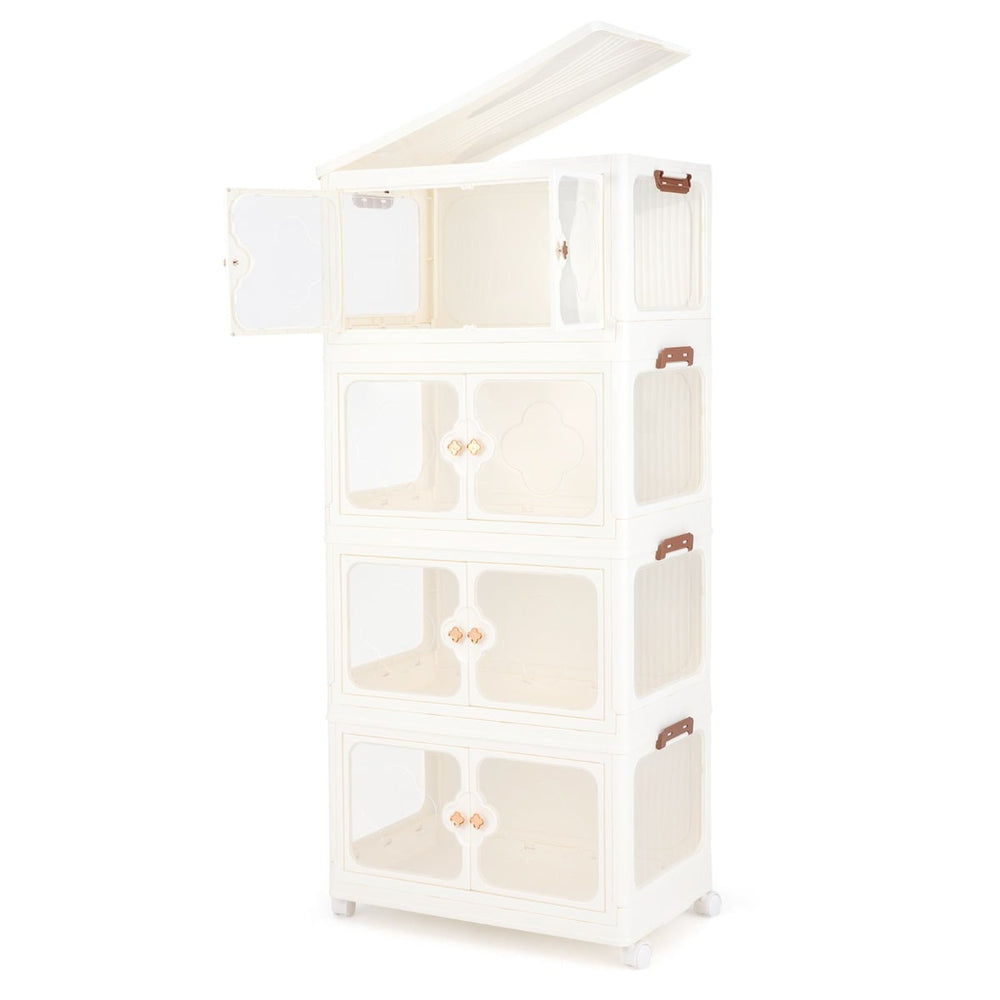 Stackable Storage Containers with Wheels and Lit-White-4-Tier