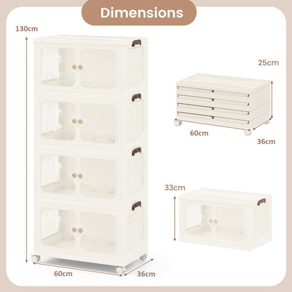 Stackable Storage Containers with Wheels and Lit-White-4-Tier