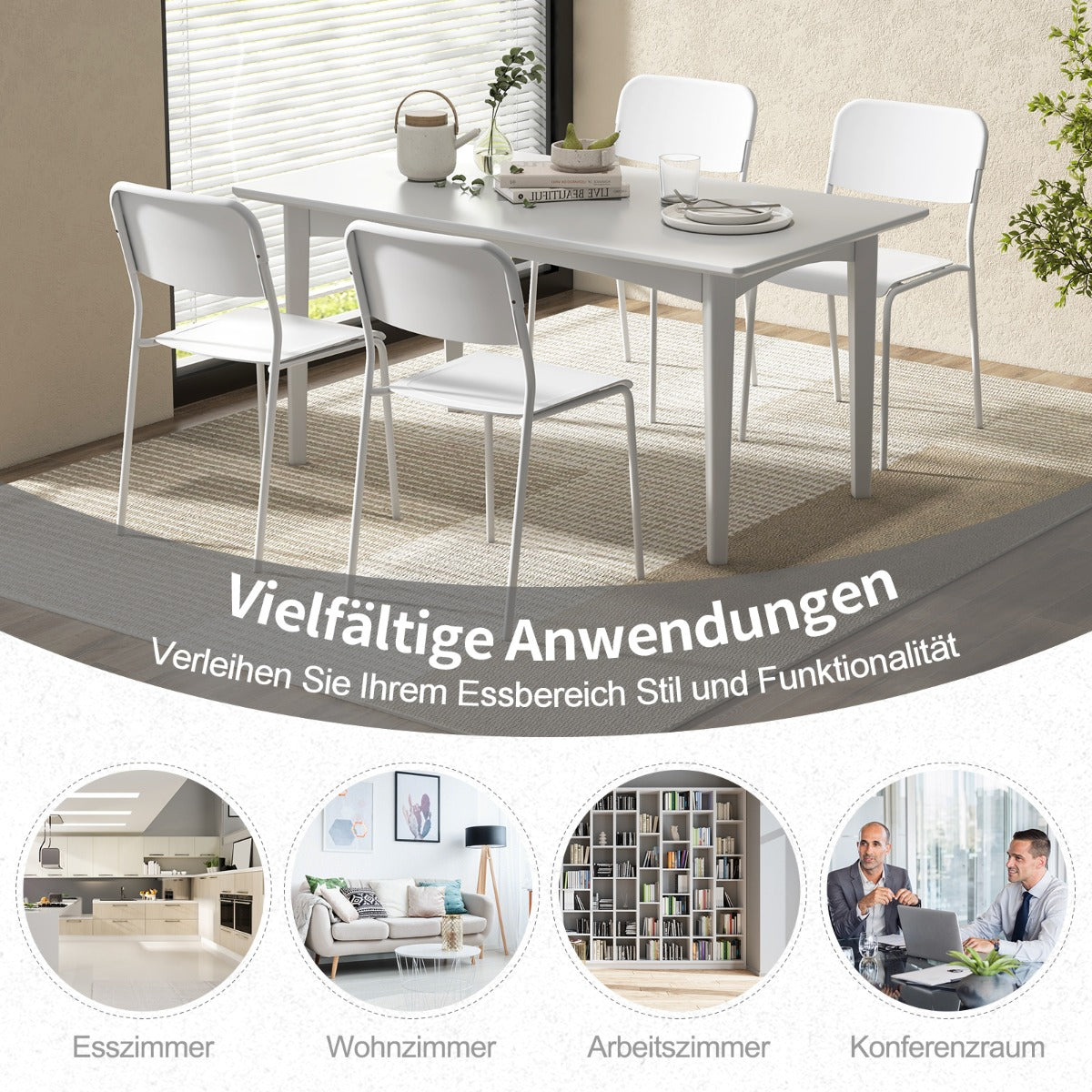 Modern Dining Chairs Set of 4 with Tilted Backrest and Sturdy Metal Legs-White