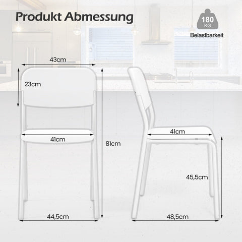 Modern Dining Chairs Set of 4 with Tilted Backrest and Sturdy Metal Legs-White
