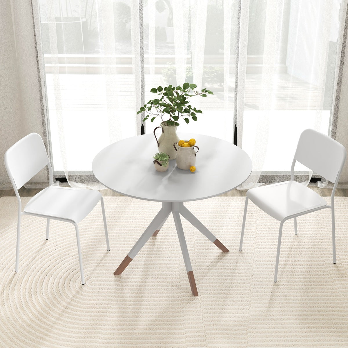 Modern Dining Chairs Set of 4 with Tilted Backrest and Sturdy Metal Legs-White