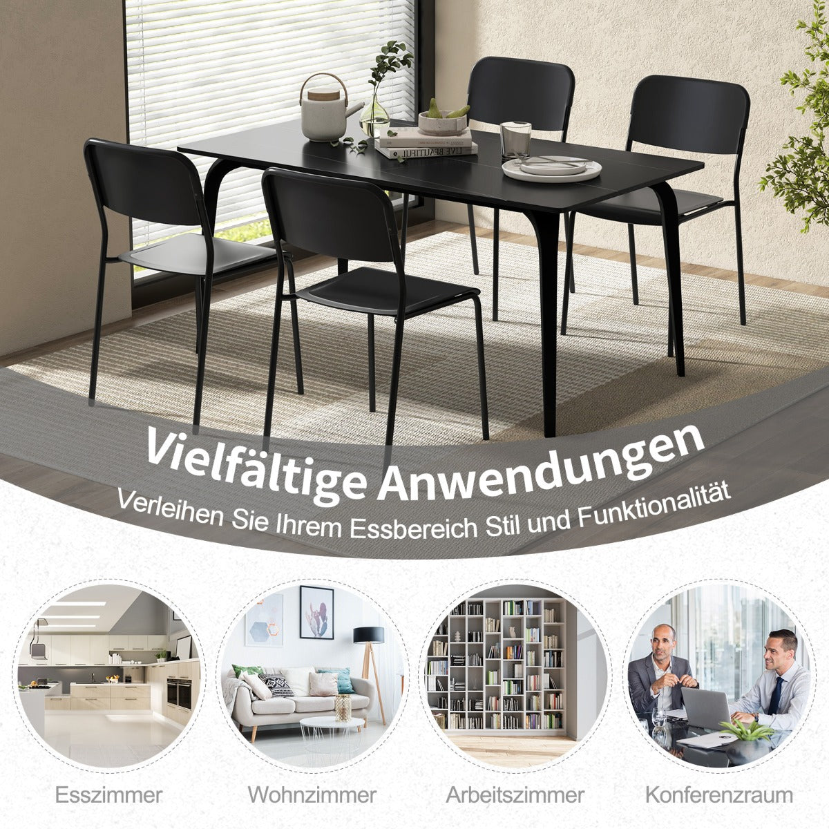 Modern Dining Chairs Set of 4 with Tilted Backrest and Sturdy Metal Legs-Black