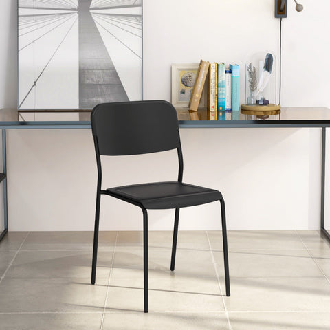 Modern Dining Chairs Set of 4 with Tilted Backrest and Sturdy Metal Legs-Black