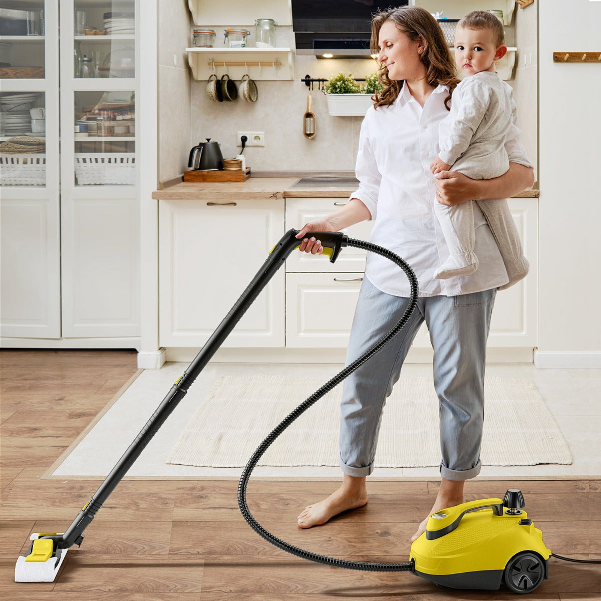 1.8L Steam Cleaner 2000W with 15 Piece Accessory Set-Yellow