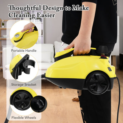 1.8L Steam Cleaner 2000W with 15 Piece Accessory Set-Yellow