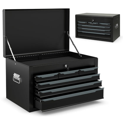 Steel Tool Box Chest Case with 6 Drawers Top Storage Automatic Lock-Black