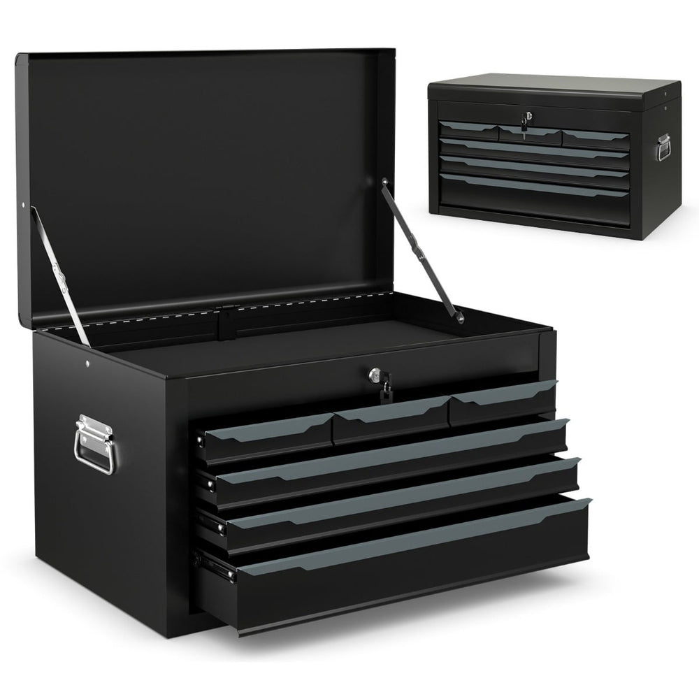 Steel Tool Box Chest Case with 6 Drawers Top Storage Automatic Lock-Black