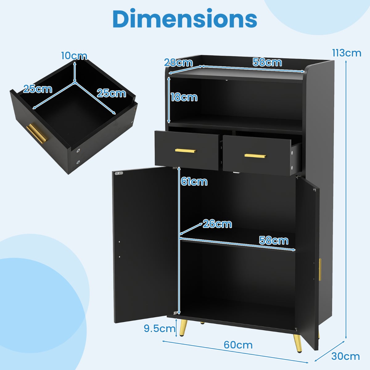 Storage Cabinet with 2 Drawers and 2 Doors-Black