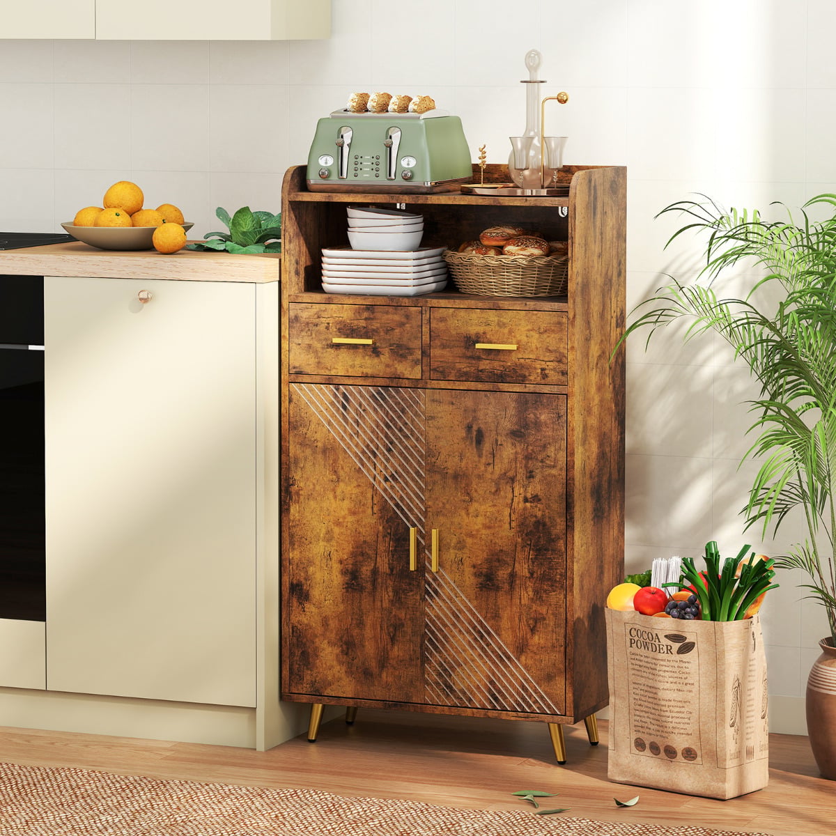 Storage Cabinet with 2 Drawers and 2 Doors-Rustic Brown
