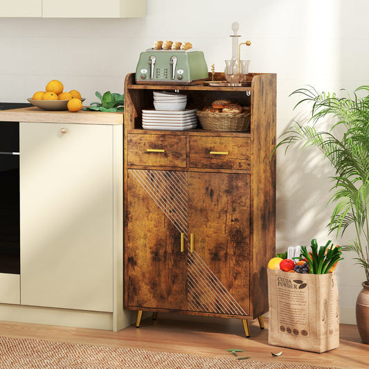 Storage Cabinet with 2 Drawers and 2 Doors-Rustic Brown