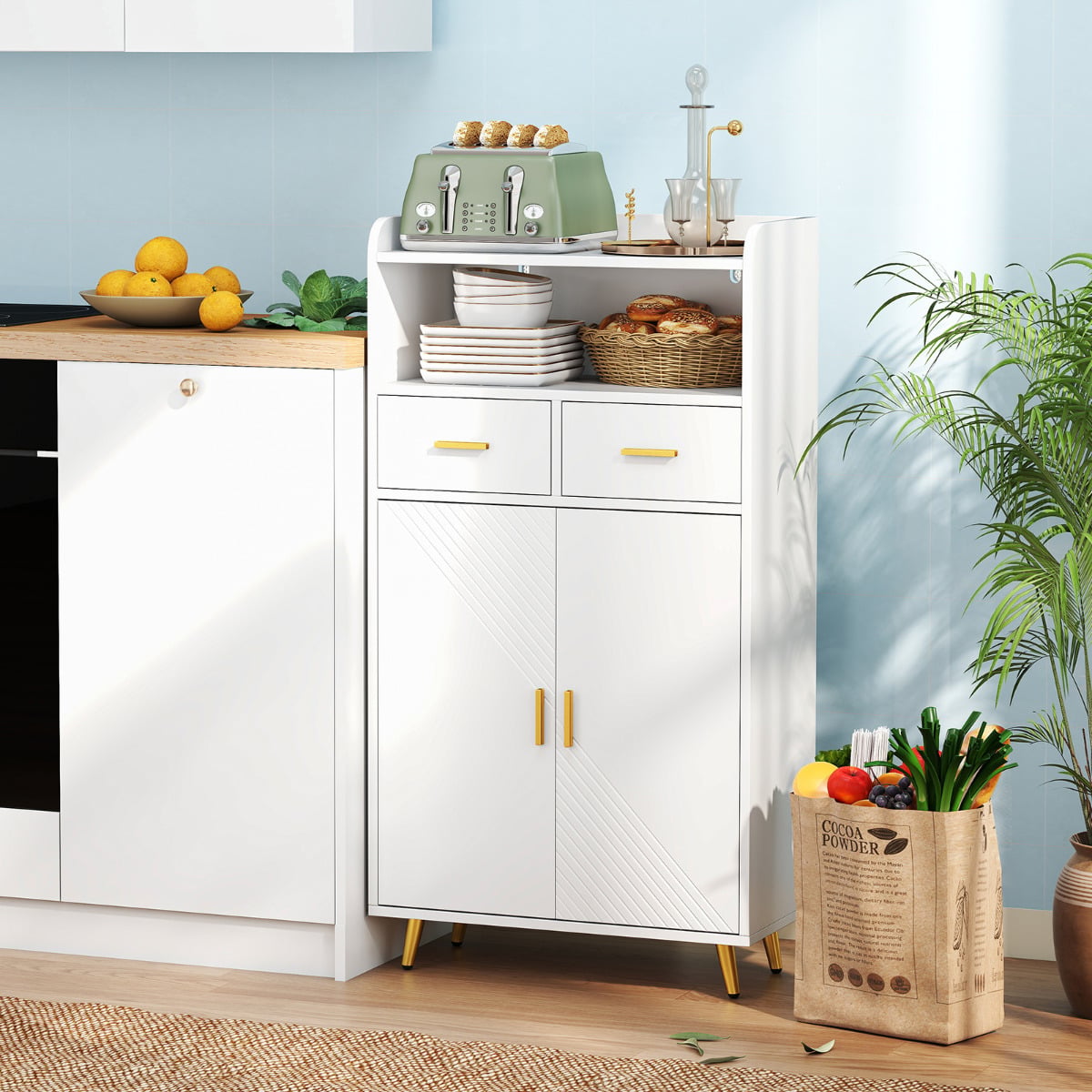 Storage Cabinet with 2 Drawers and 2 Doors-White