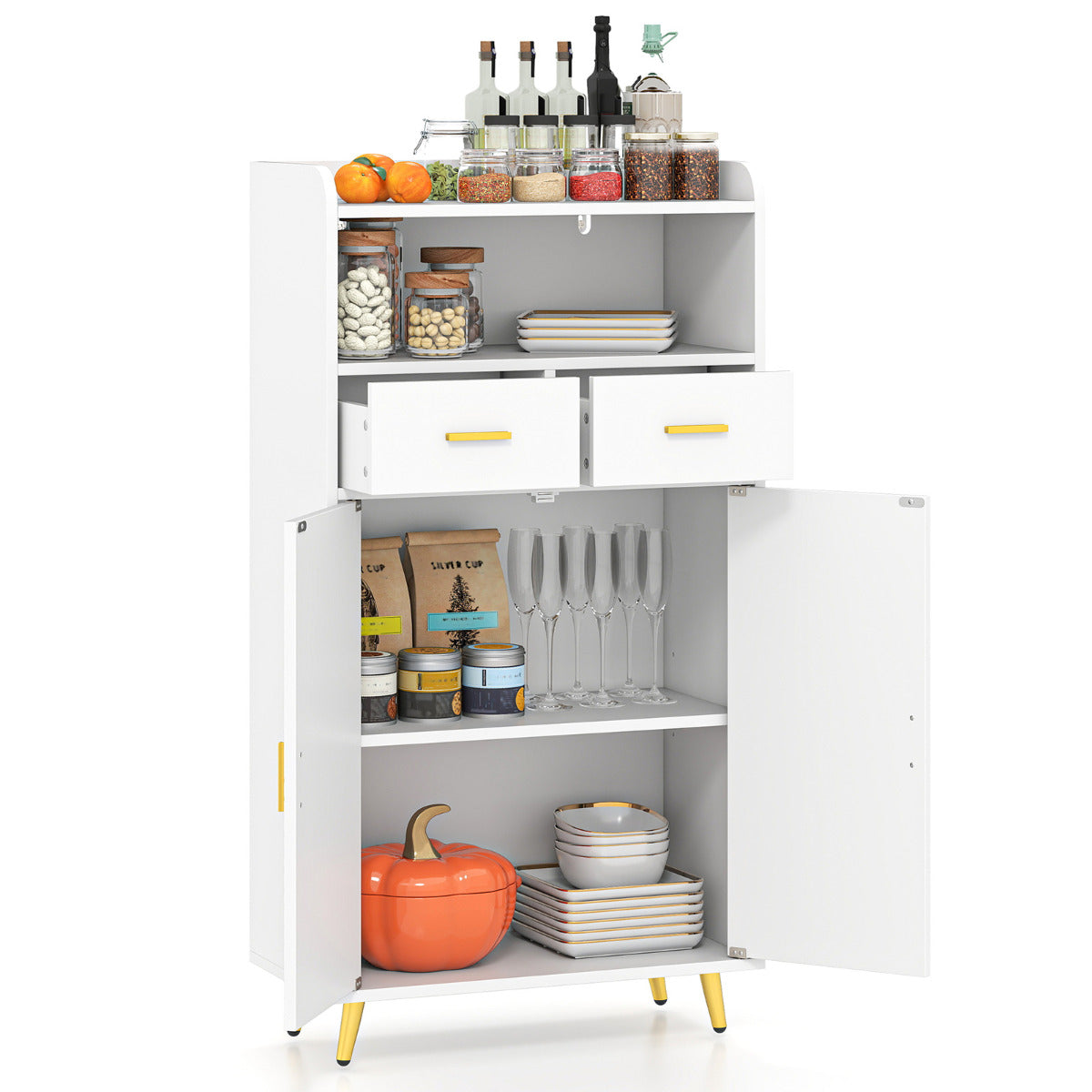 Storage Cabinet with 2 Drawers and 2 Doors-White