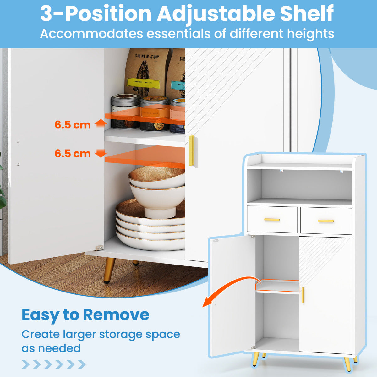 Storage Cabinet with 2 Drawers and 2 Doors-White