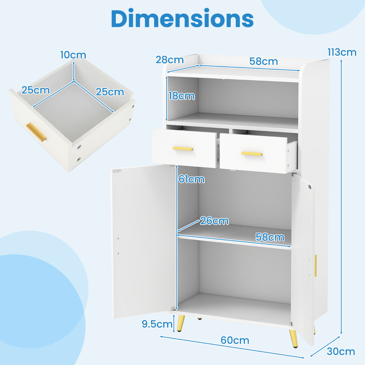 Storage Cabinet with 2 Drawers and 2 Doors-White