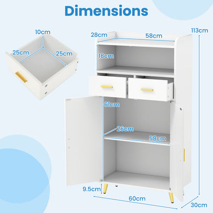 Storage Cabinet with 2 Drawers and 2 Doors-White
