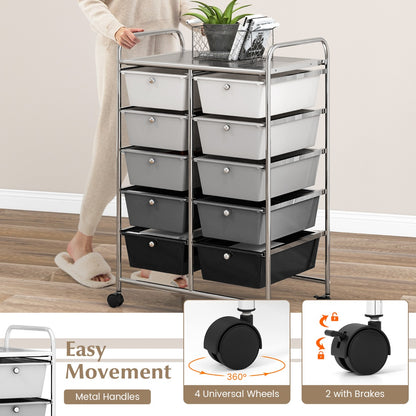 Storage Rolling Cart with 10-Drawer for Tools Scrapbook Paper Organising-Black &amp;amp;amp; Grey
