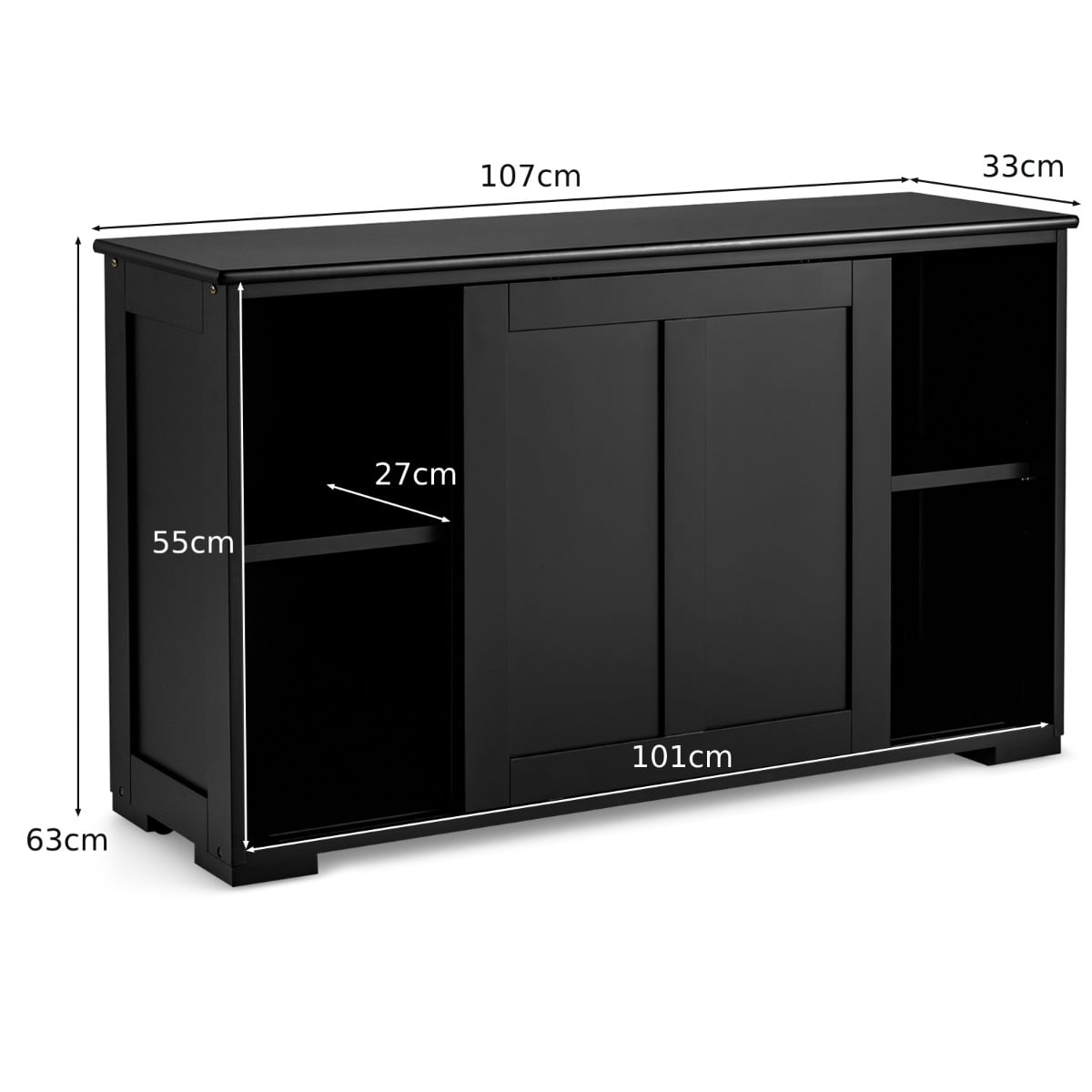 Storage Sideboard with Sliding Door and Double Partition-Black