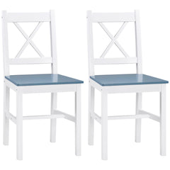 HOMCOM Dining Chairs Set of 2, Pine Wood Kitchen Chairs with Cross Back, Solid Structure for Living Room and Dining Room, White