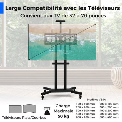 Mobile TV Stand Height Adjustable TV Cart with Lockable Wheels