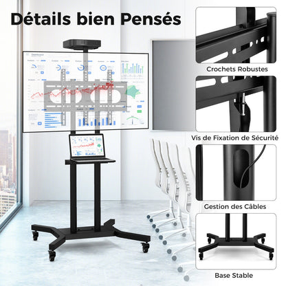 Mobile TV Stand Height Adjustable TV Cart with Lockable Wheels