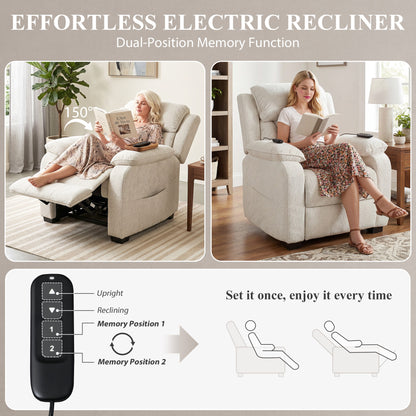 HOMCOM Power Recliner Armchair with Massage and Heat, Electric Reclining Chair with Wide Spring Seat, Cream White