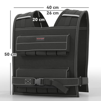 SPORTNOW 20KG Adjustable Weighted Vest, Running Weight Vest, with 30 Metal Weights, Reflective Strips, for Running, Exercise