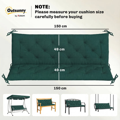 Outsunny 3 Seater Bench Cushion, Garden Chair Cushion with Back and Ties for Indoor and Outdoor Use, 98 x 150 cm, Green