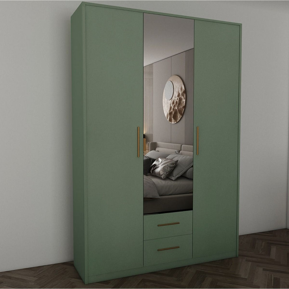 WINSTEAD 3 Door Mirrored Wardrobe Dark Green 135cm