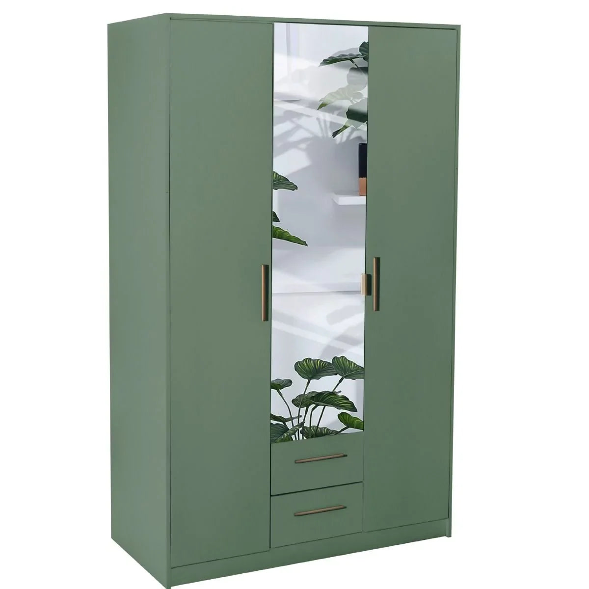 WINSTEAD 3 Door Mirrored Wardrobe Dark Green 135cm