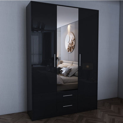 WINSTEAD 3 Door Mirrored Wardrobe Black 135cm