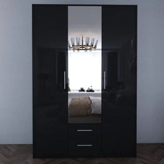 WINSTEAD 3 Door Mirrored Wardrobe Black 135cm