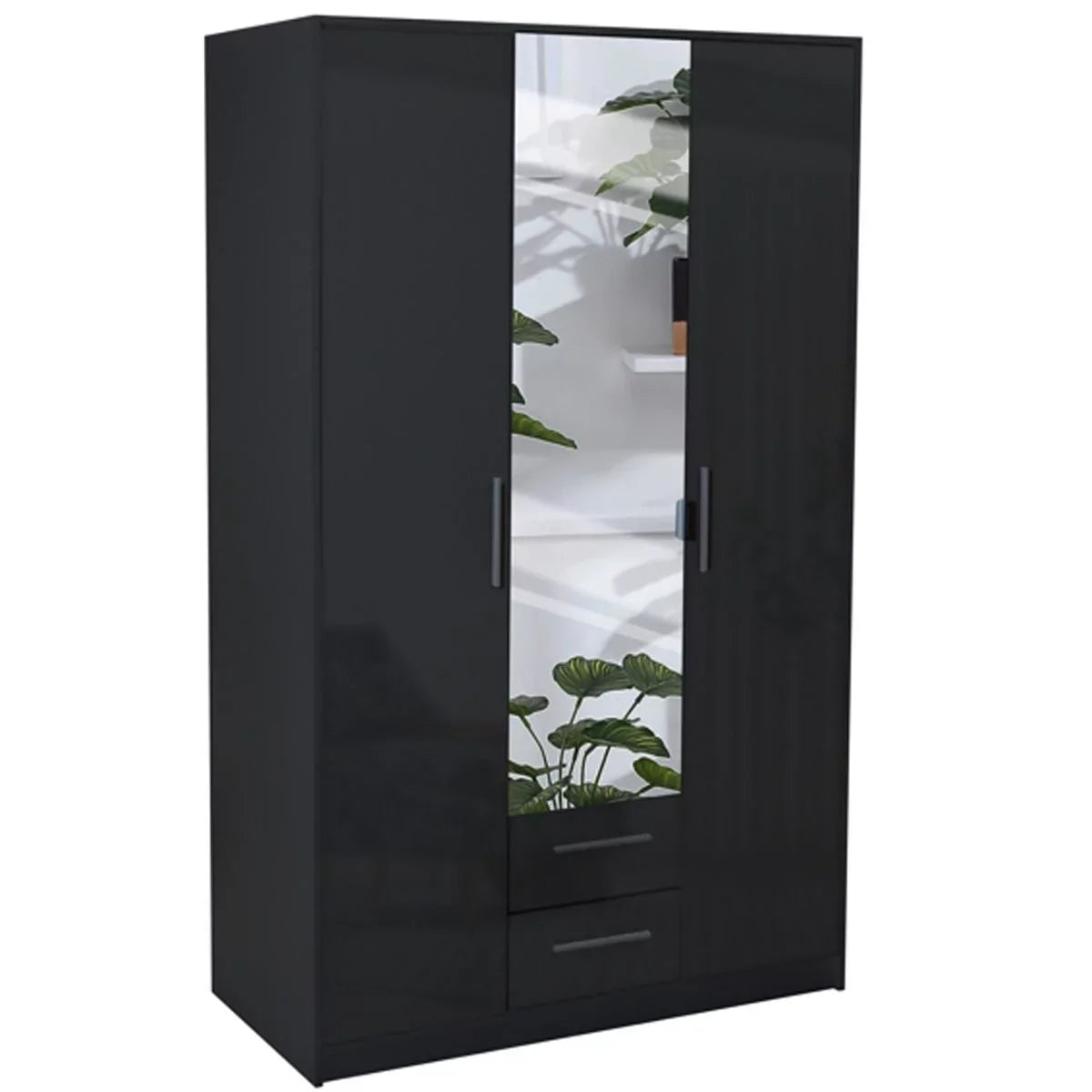 WINSTEAD 3 Door Mirrored Wardrobe Black 135cm