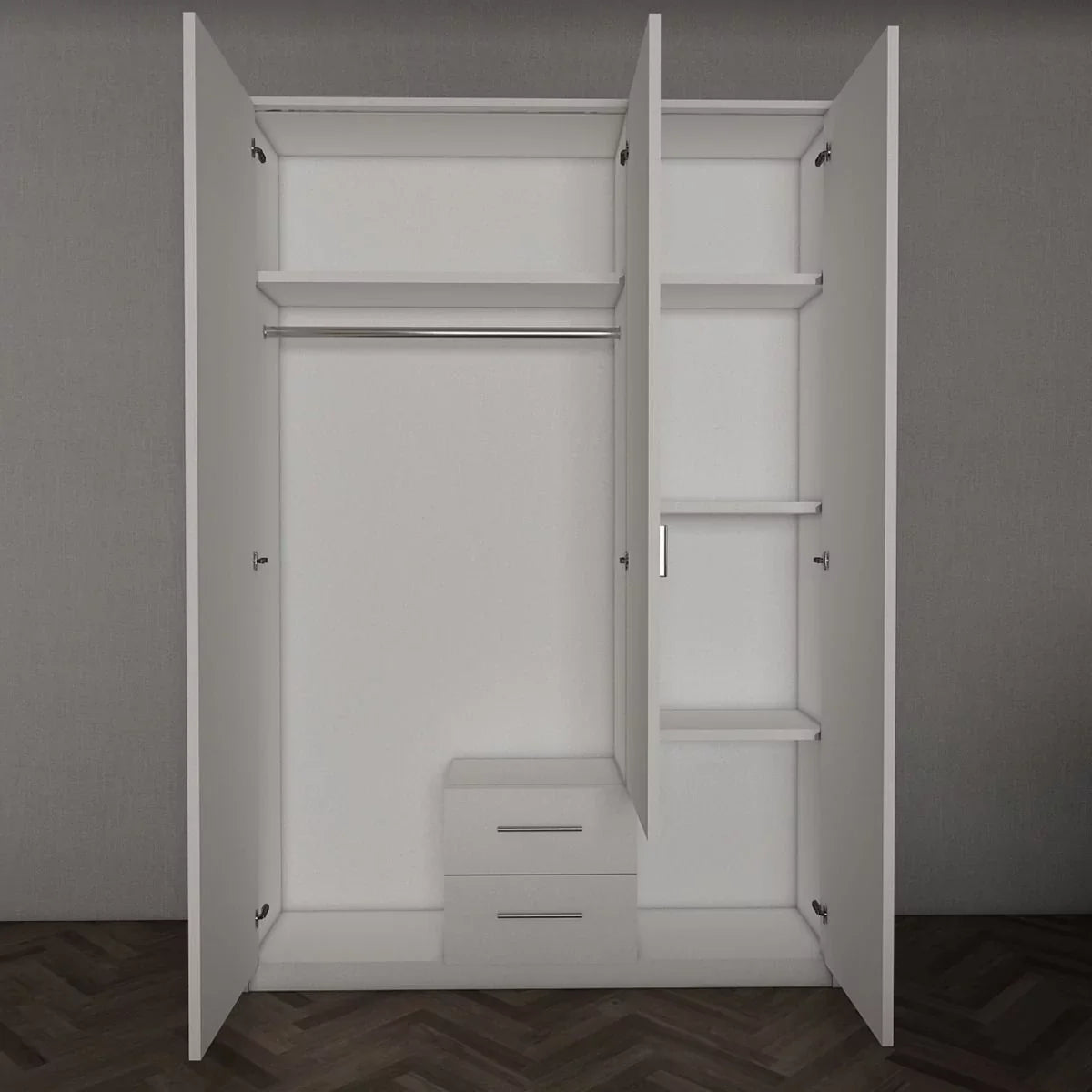 WINSTEAD 3 Door Mirrored Wardrobe Matt White 120cm