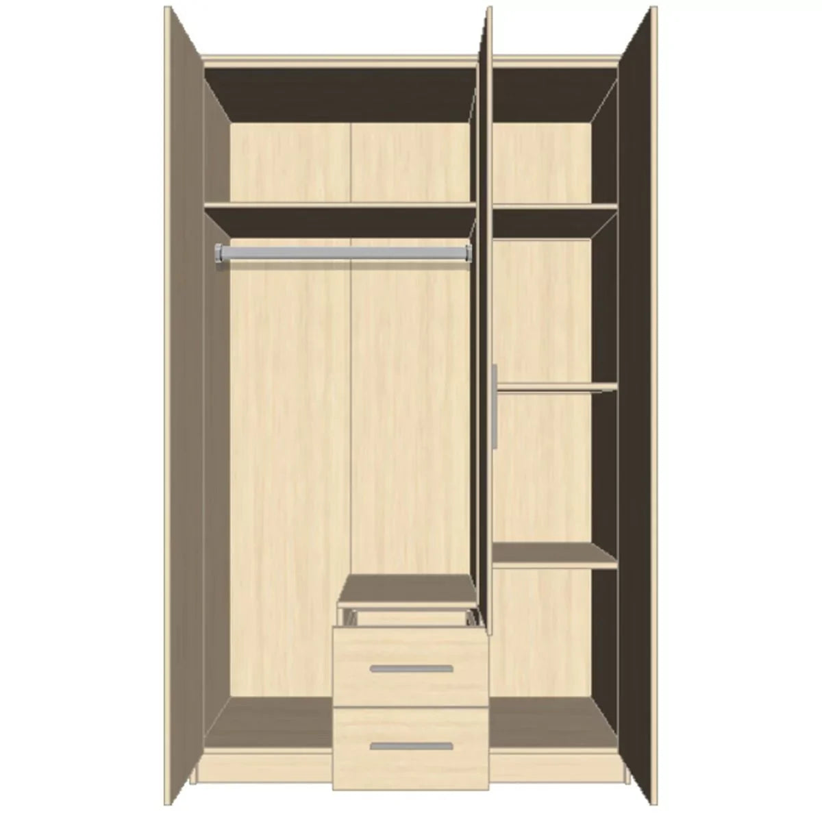WINSTEAD 3 Door Mirrored Wardrobe Planked Oak 135cm