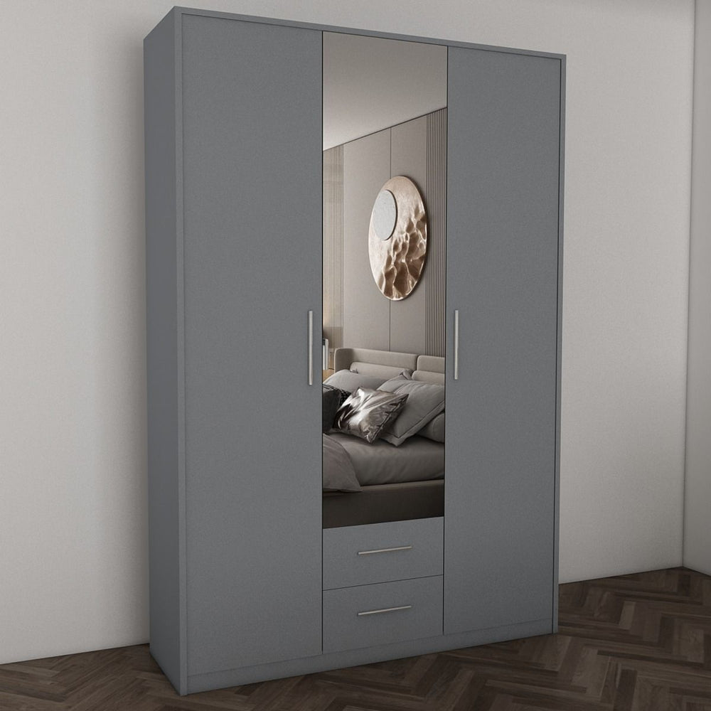 WINSTEAD 3 Door Mirrored Wardrobe Grey 135cm