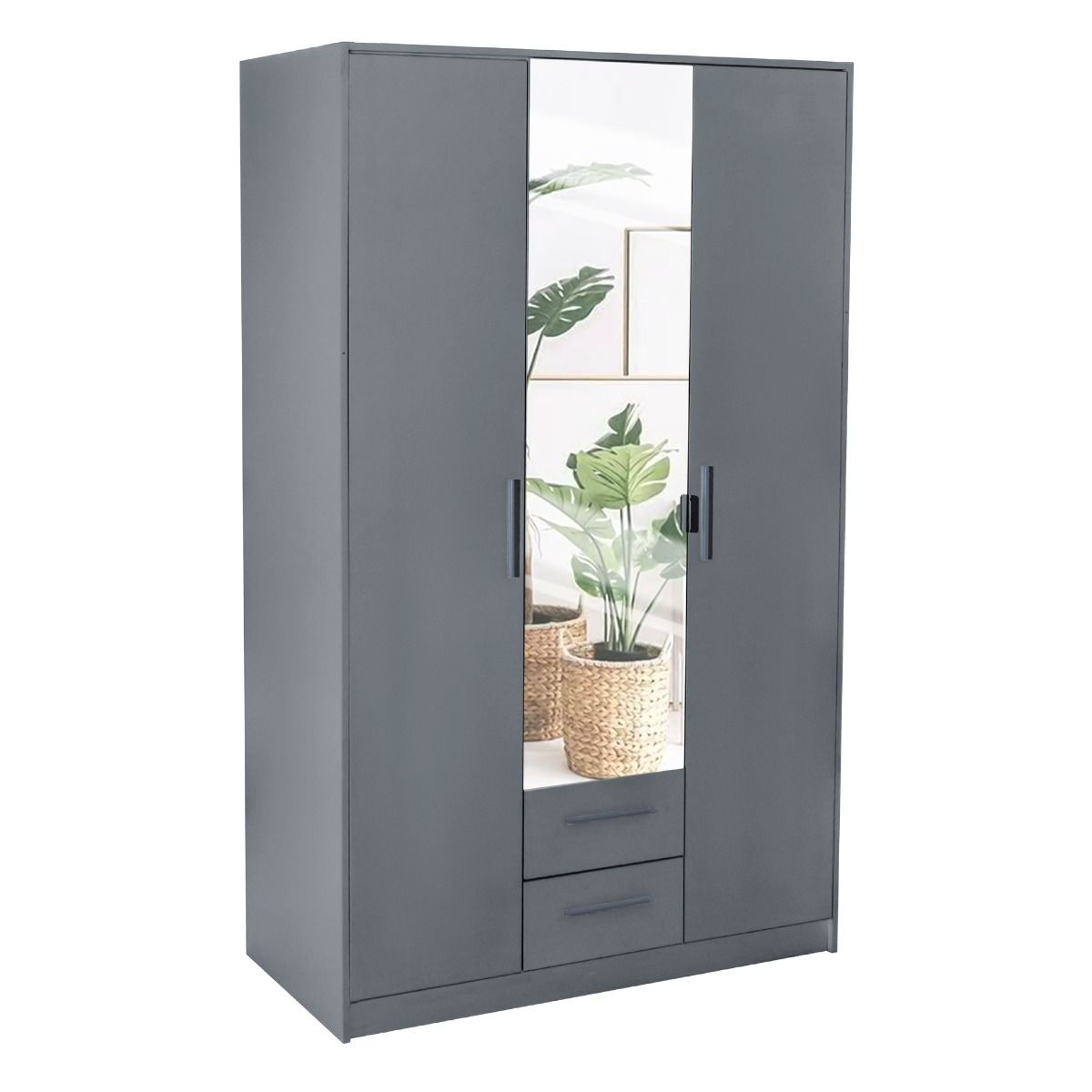 WINSTEAD 3 Door Mirrored Wardrobe Grey 135cm