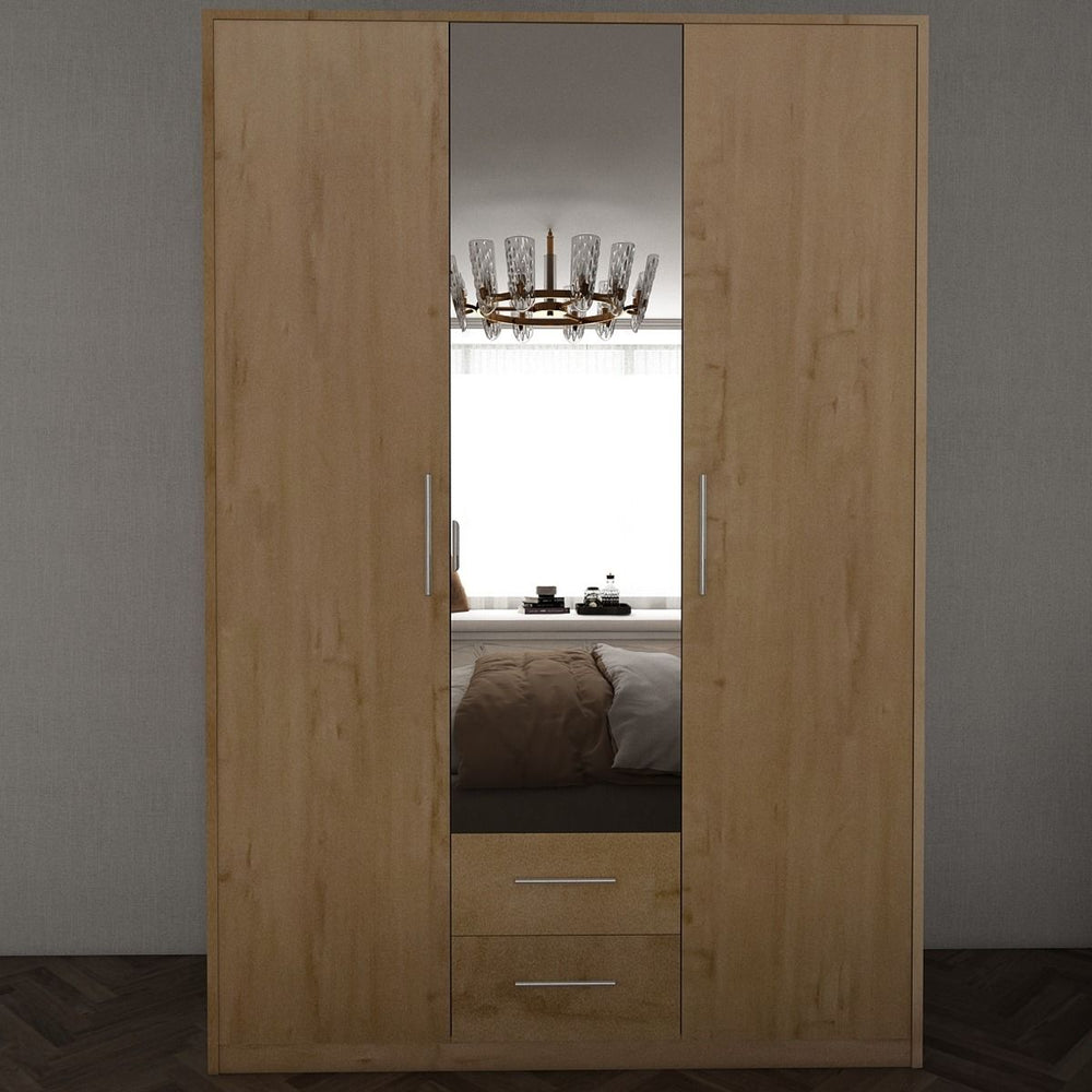 WINSTEAD 3 Door Mirrored Wardrobe Planked Oak 135cm