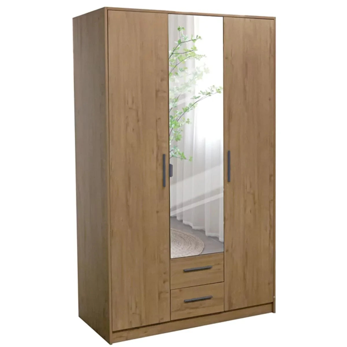 WINSTEAD 3 Door Mirrored Wardrobe Planked Oak 135cm