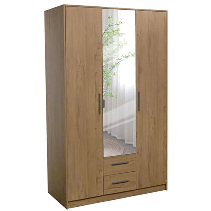 WINSTEAD 3 Door Mirrored Wardrobe Planked Oak 135cm
