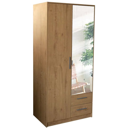 WINSTEAD 2 Door Mirrored Wardrobe Planked Oak 90cm