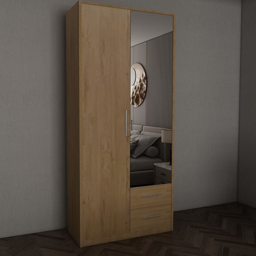 WINSTEAD 2 Door Mirrored Wardrobe Planked Oak 90cm