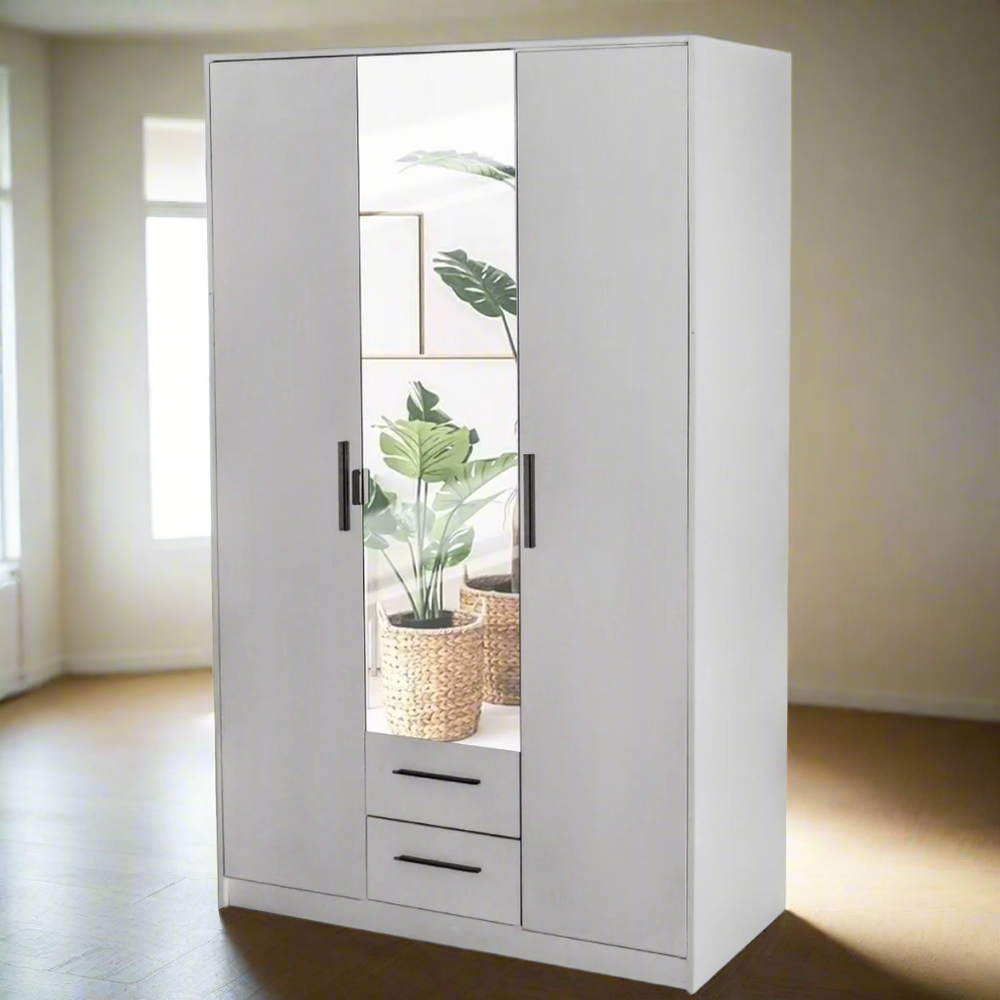WINSTEAD 3 Door Mirrored Wardrobe Matt White 120cm