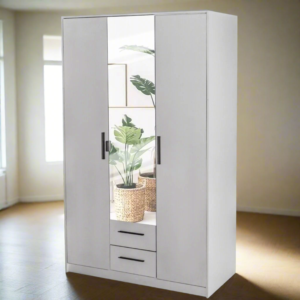 WINSTEAD 3 Door Mirrored Wardrobe Matt White 120cm