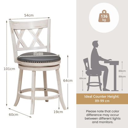 Swivel 64cm Hand-Antiqued Stool Set of 4 with Wider Padded Seat