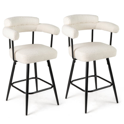 Swivel Bar Stool Set of 2 Counter Height Chairs with Curved Back-White