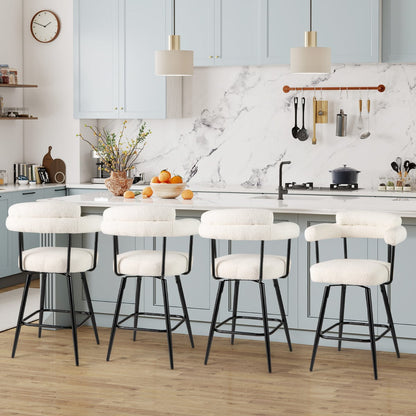 Swivel Bar Stool Set of 2 Counter Height Chairs with Curved Back-White