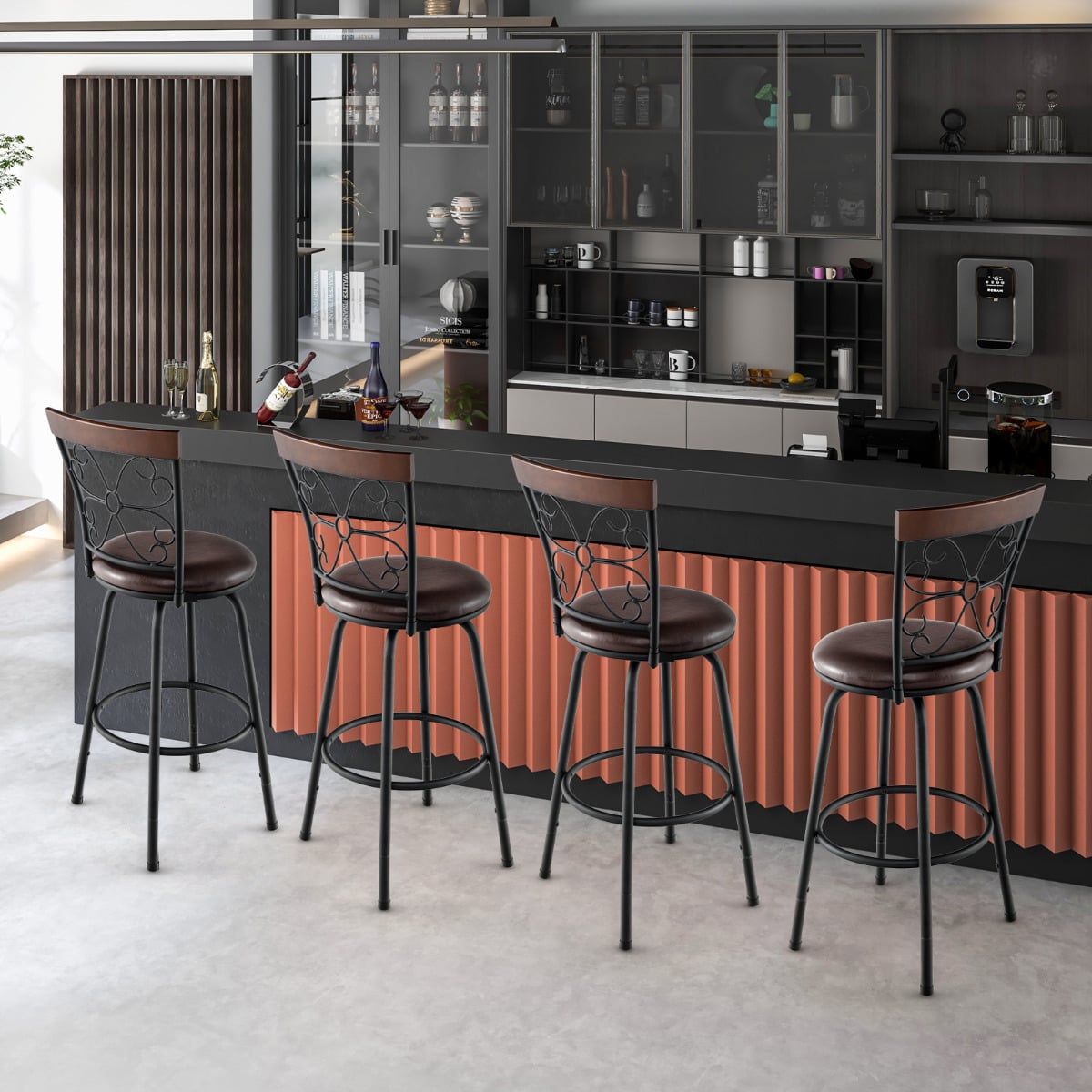 Swivel Bar Stool Set of 4 with Cozy Seat and Backrest