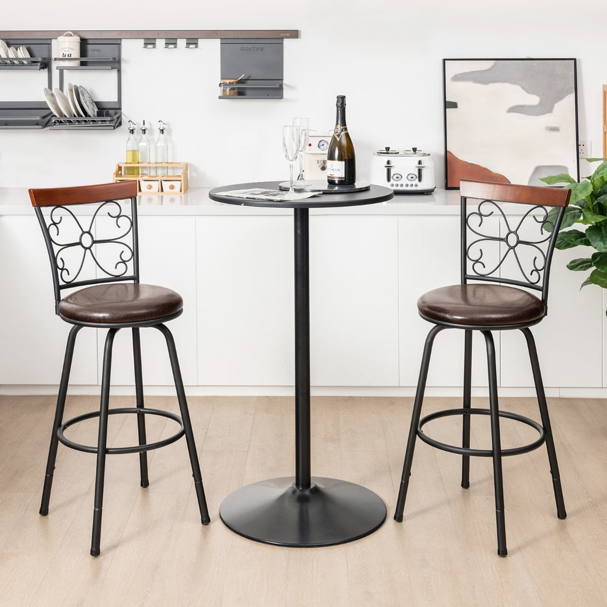 Swivel Bar Stool Set of 4 with Cozy Seat and Backrest